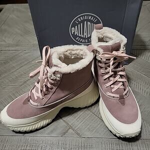 Cole Haan Palladium Revolt Pink Boots Hi Tx Hiking Faux Fur 97242-127-M